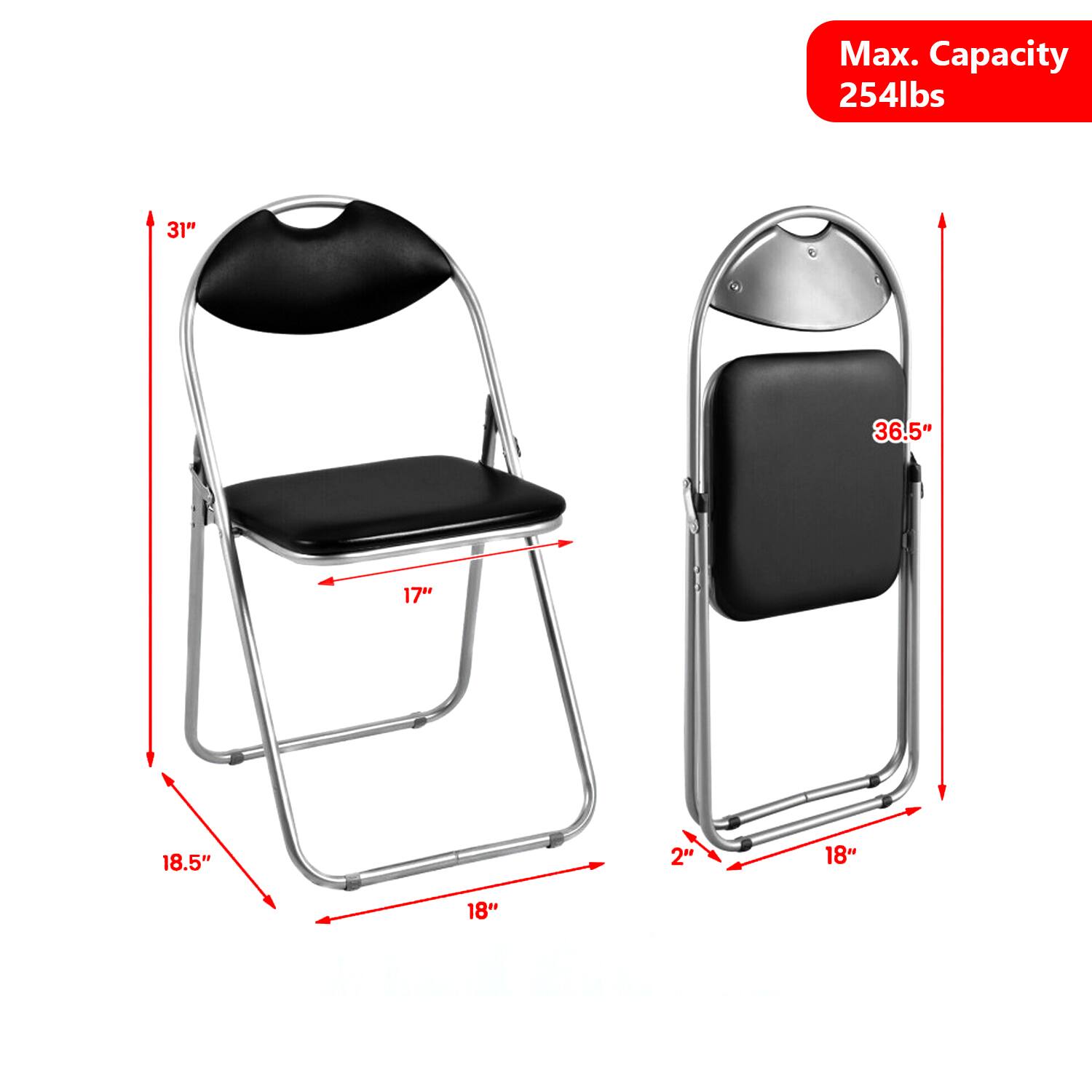 Max. Capacity 254lbs  
31"  
36.5"  
17"  
18.5"  
2"  
18"  
18"