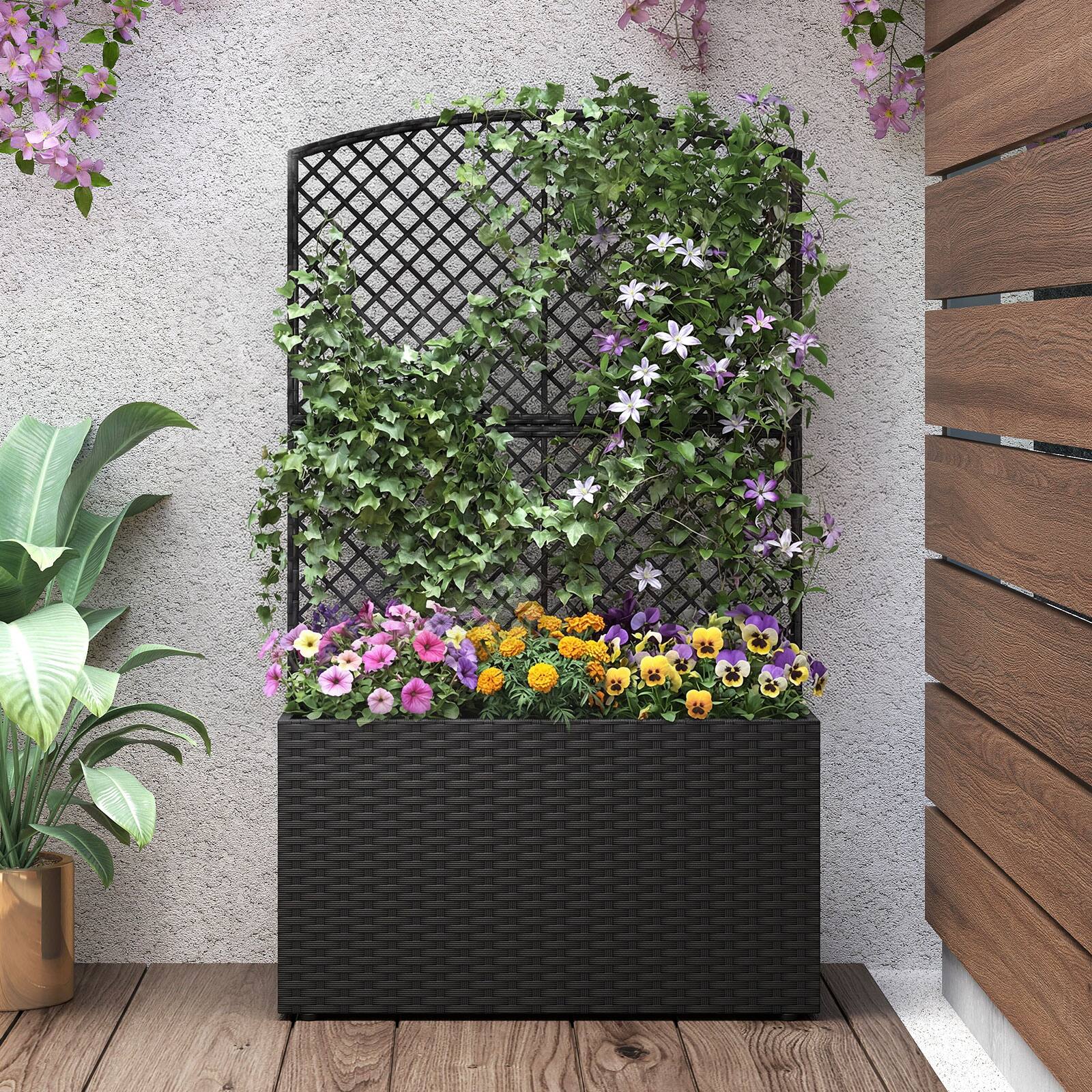 Alt View 4. Gymax - Gymax 2PCS 49'' Raised Garden Bed w/ Trellis Wicker Planter Box w/ Privacy Screen Black - Black.