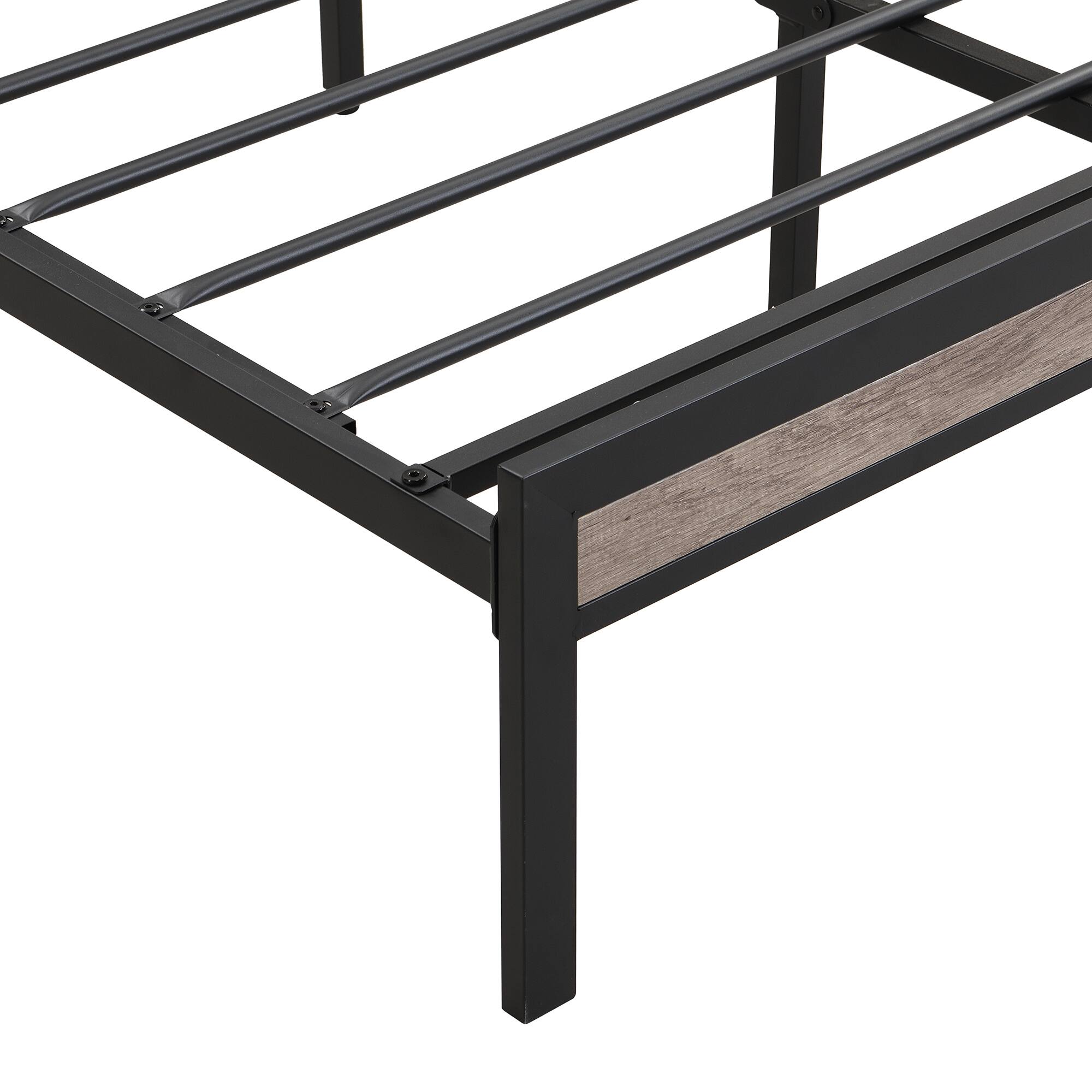 Alt View 5. Trinkets Crazed - Queen Size Metal Platform Bed Frame with Storage Function Headboard and USB Liner and Footboard, No Box Spring Needed - Black.