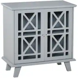 Homcom - Sideboard Buffet Cabinet, Kitchen Storage Cabinet, Accent Cabinet with Double Fretwork Doors and Metal Handles - Gray