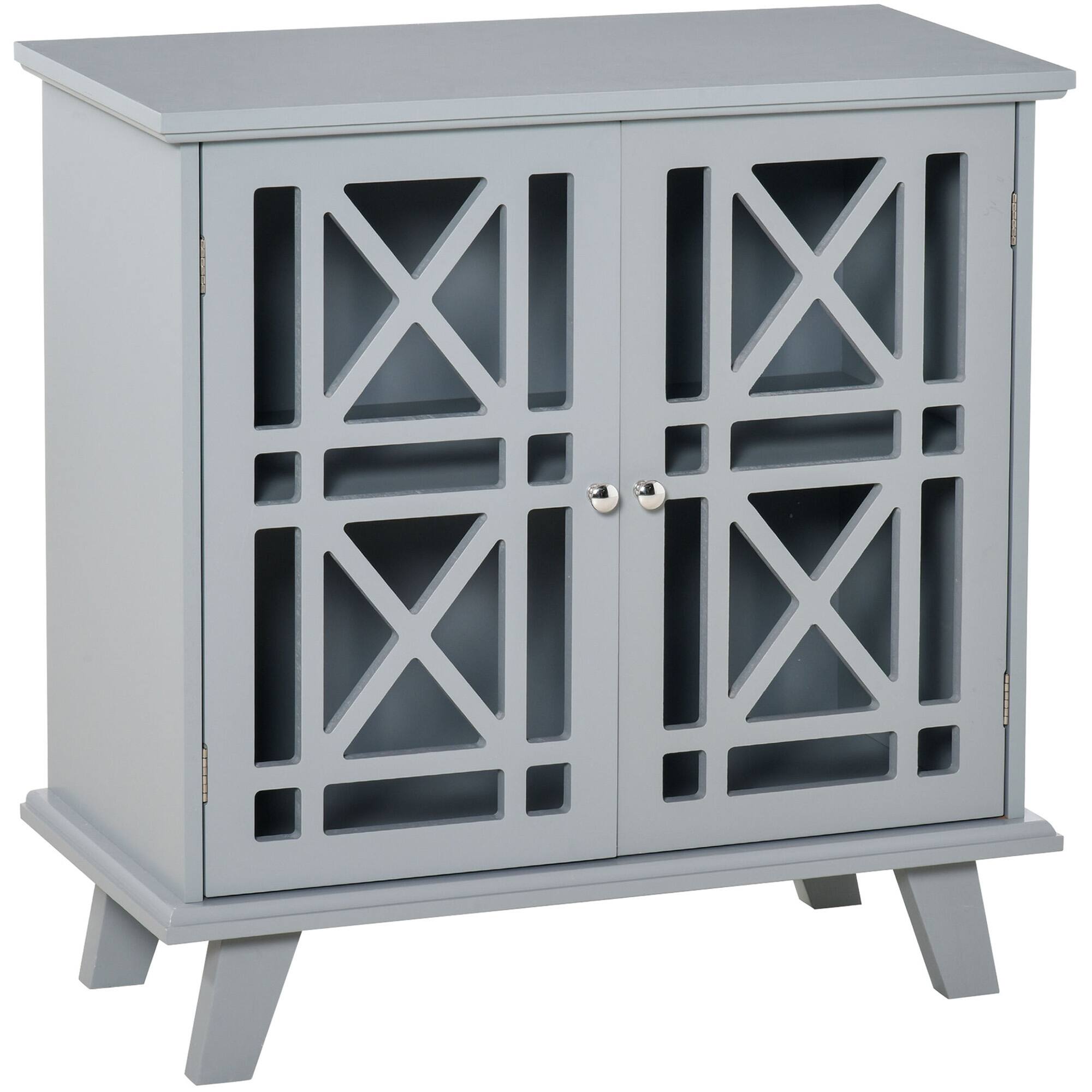 Homcom - Sideboard Buffet Cabinet, Kitchen Storage Cabinet, Accent Cabinet with Double Fretwork Doors and Metal Handles - Gray