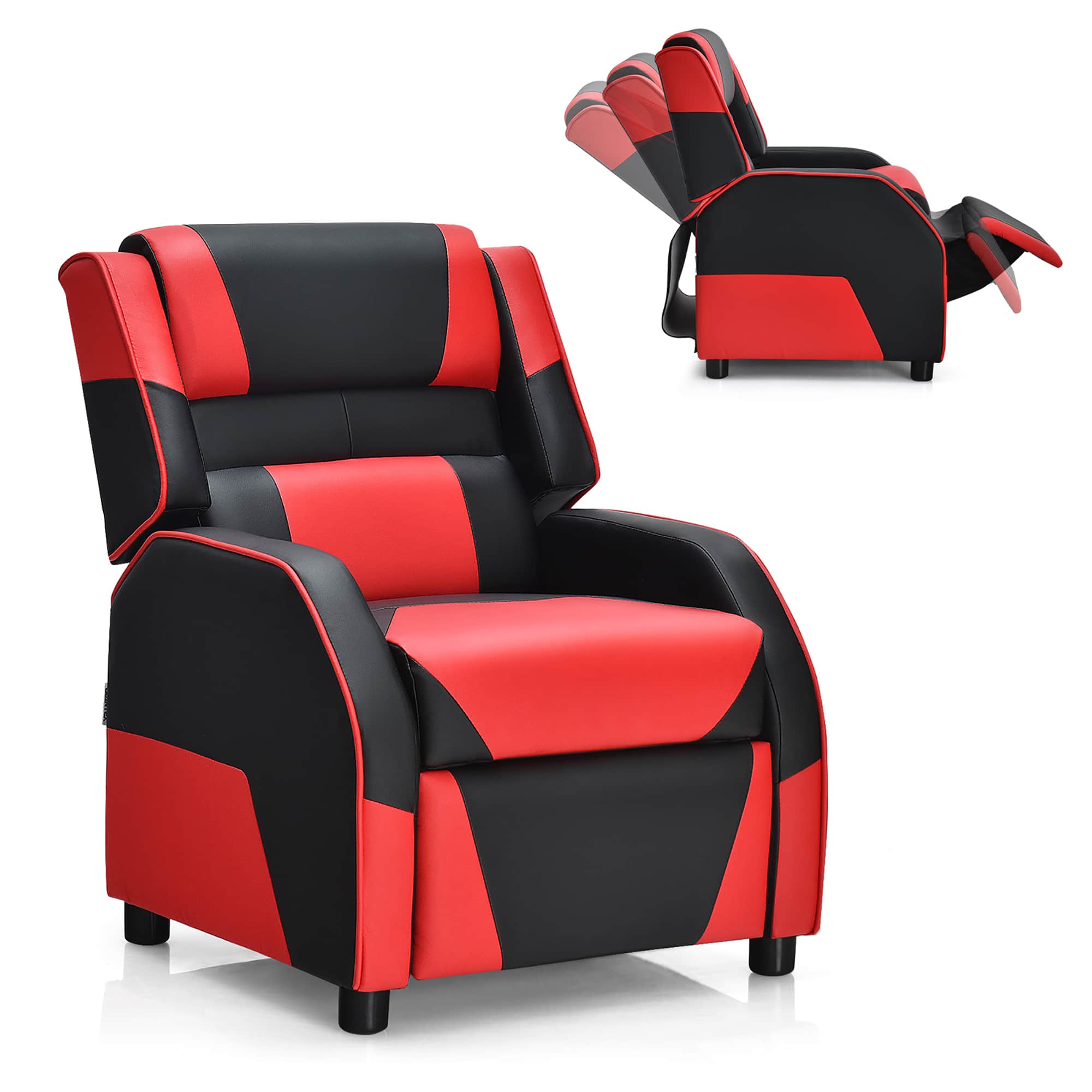 Front. Costway - Costway Kids Youth Gaming Sofa Recliner w/Headrest & Footrest PU Leather Red - Red.