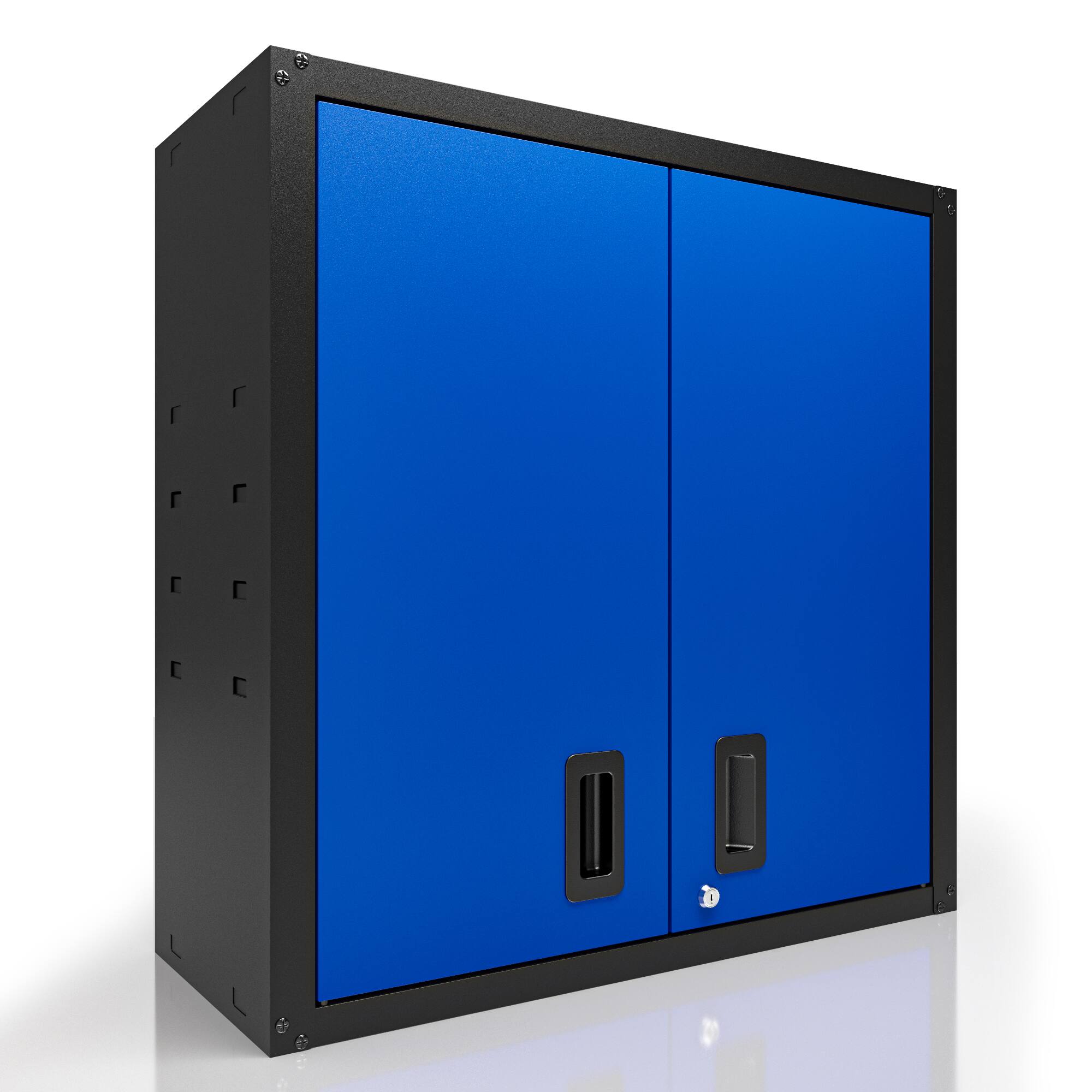 Front. TinyHomie - Wall Mounted Lockable Metal Storage Cabinet with Two Doors and One Shelf for Garage Utility Room in Blue - Blue+Black.