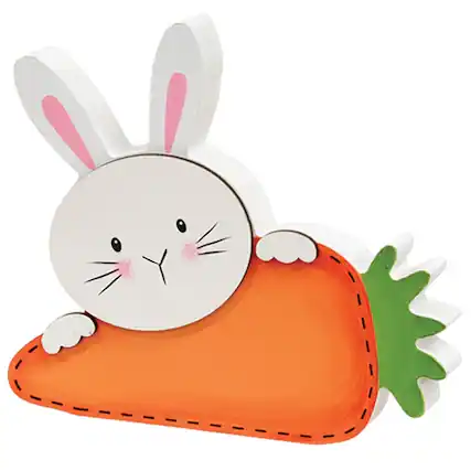 Front. BreeBe - Peeking Bunny w/Big Carrot Wooden Sitter - Multi.
