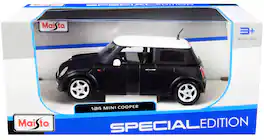Mini Cooper Matt Black with White Top 1/24 Diecast Model Car by Maisto