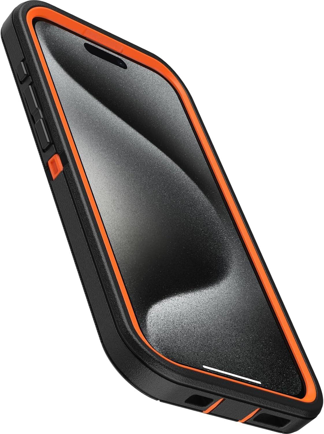 Angle. OtterBox - OtterBox - Defender Series Hard Shell For Apple iPhone 15 Pro - Realtree Edge (Black/Realtree Edge Graphic) - Realtree Blaze Edge (Camo).