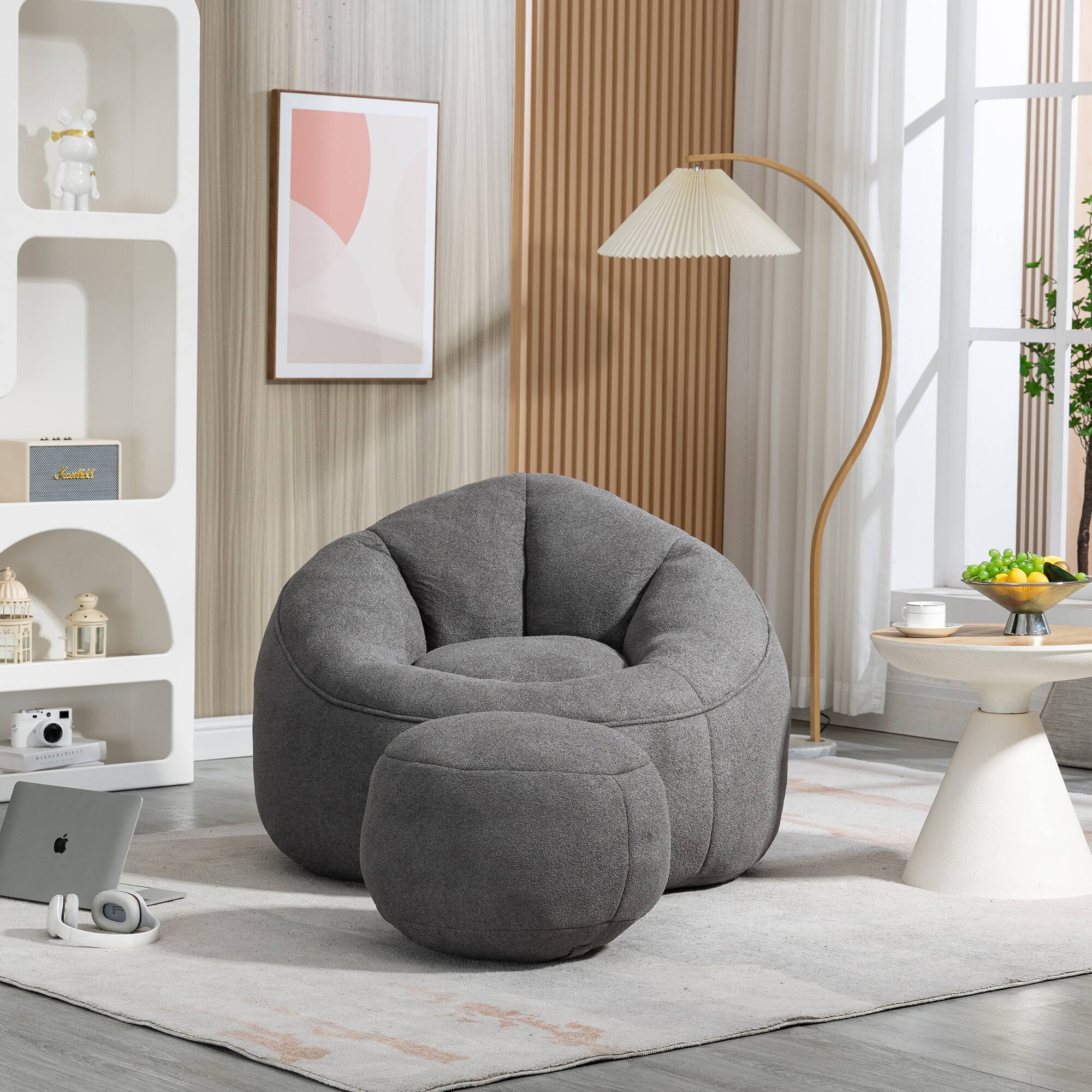 Angle. GOODSILO - Premium Microfiber Bean Bag Sofa Chair with Detachable Footrest for Ultimate Comfort and Relaxation - Grey.
