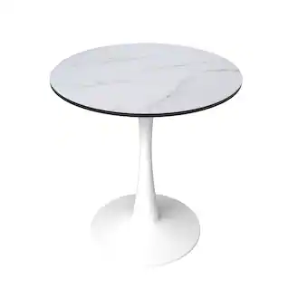 LeisureMod - Bristol 24" Modern Round Dining Table with White Pedestal Base for Kitchen & Compact Spaces - MDF - Marbled White