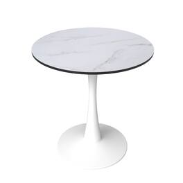 LeisureMod - Bristol 24" Modern Round Dining Table with White Pedestal Base for Kitchen & Compact Spaces - MDF - Marbled White
