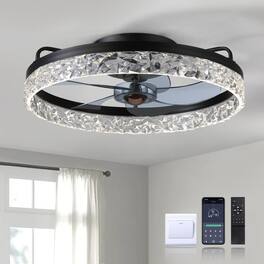 Siljoy - 20-22-inch Luxury Crystal Flush Mount Fan Light Dimmable Quiet for Bedroom and Living Room - Black