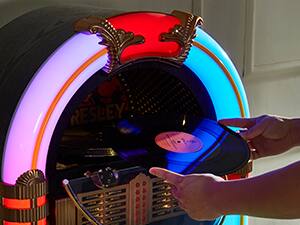 Alt View 1. Arkrocket - Arkrocket x Elvis Presley SATURN V Full Size Bluetooth Vinyl Record Jukebox with Stand - Black.