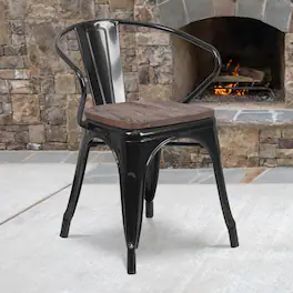 Emma + Oliver - Metal Chair with Wood Seat and Arms - Black
