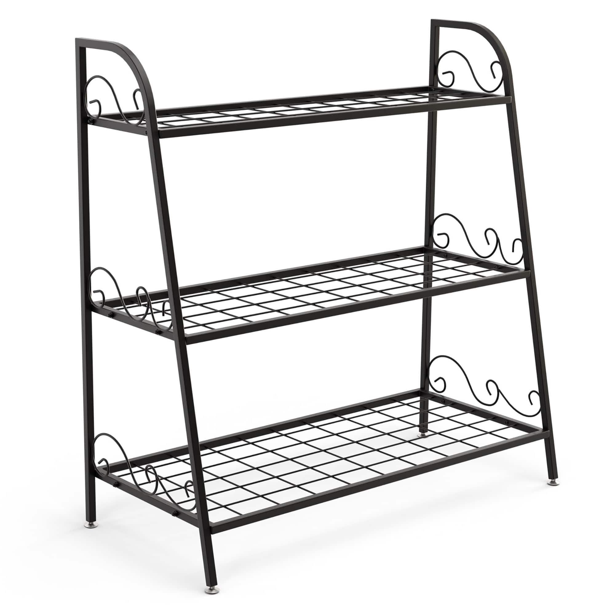 Front. Costway - 3-tier Metal Plant Stand Shelf Flower Pot Holder Display Rack Shoe Organizer - Black.