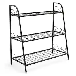 Costway - 3-tier Metal Plant Stand Shelf Flower Pot Holder Display Rack Shoe Organizer - Black