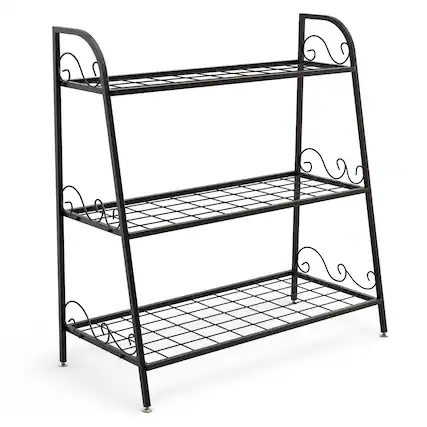 Front. Costway - 3-tier Metal Plant Stand Shelf Flower Pot Holder Display Rack Shoe Organizer - Black.