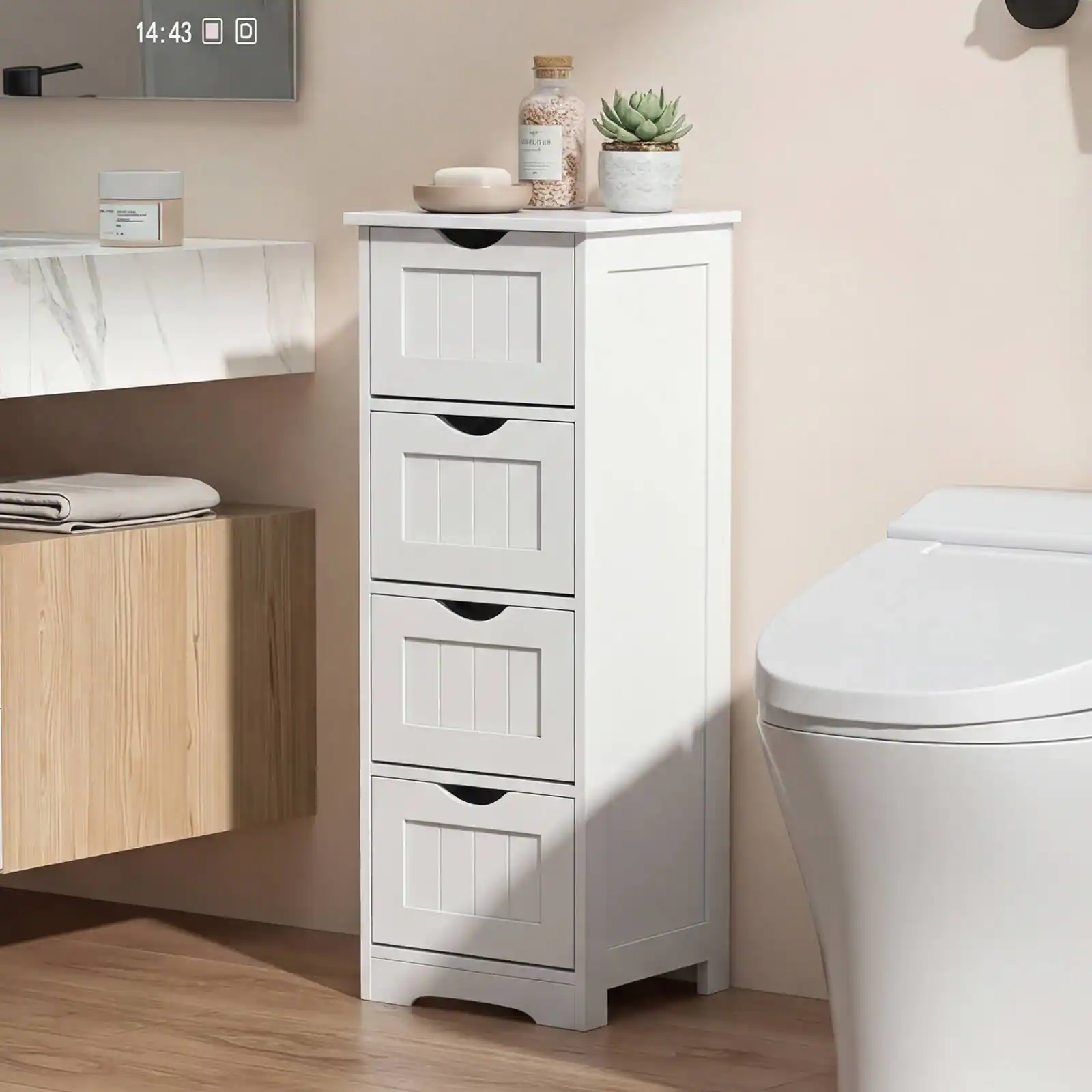Alt View 1. Costway - Costway 32.5" Bathroom Floor Cabinet with Anti-tipping Device Freestanding Towel Cabinet - White.