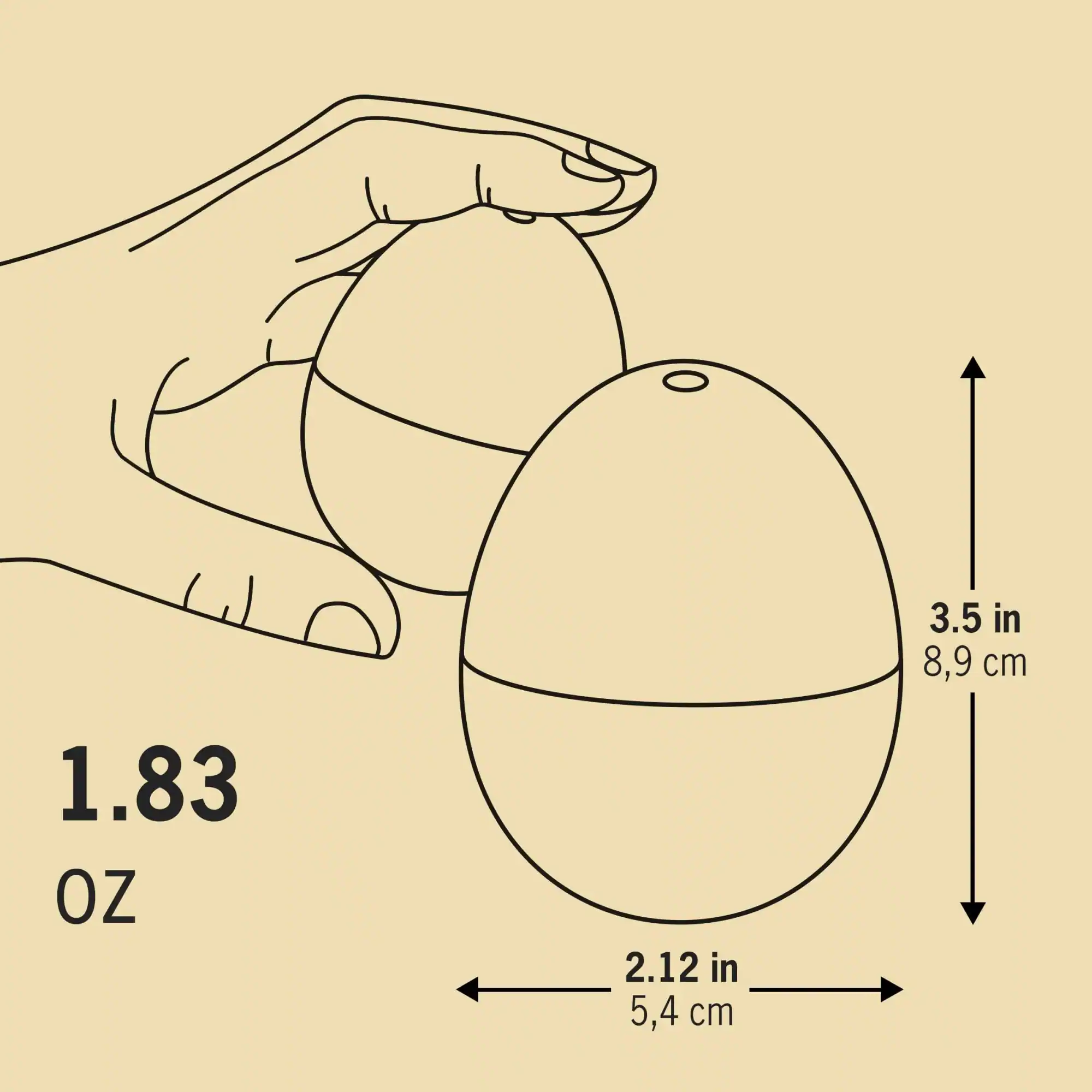 3.5 in 8.9 cm  
1.83 OZ  
2.12 in 5.4 cm