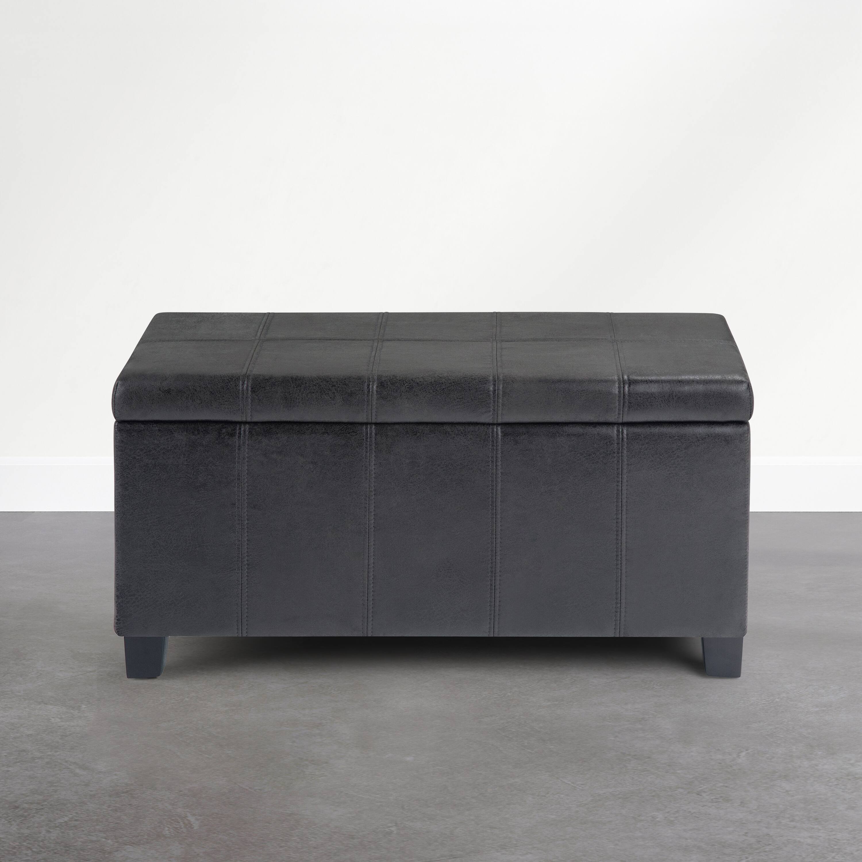 Back. Simpli Home - Dover 36 inch Wide Solid Wood Storage Ottoman Bench, Distressed Graphite Black - Distressed Graphite Black.