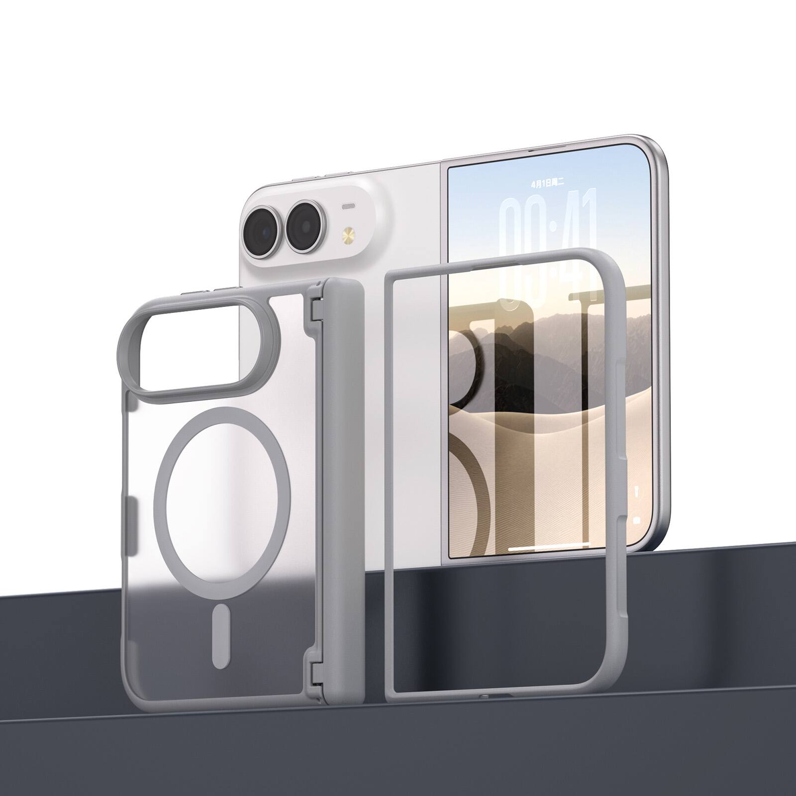 Angle. Dteck - Magnetic for iPhone Duo Case with Hinge Protection, Fit for MagSafe, Translucent Matte Hybrid Rugged Phone Cover - Gray.