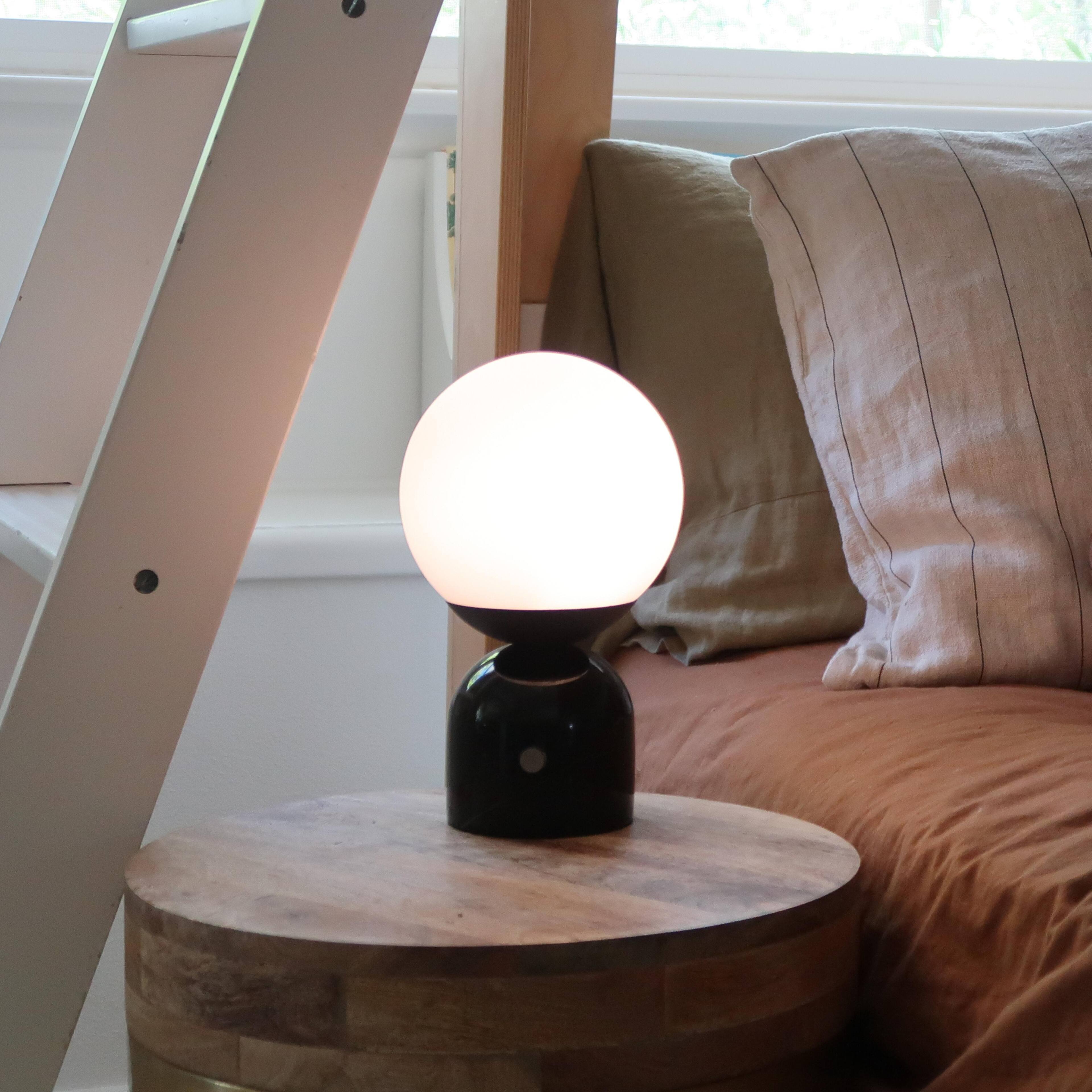 Alt View 7. Brightech - Mila LED Modern Contemporary Round Globe Dimmable Bedside Nightstand Desk Lamp with Frosted White Glass Shade - Glossy Classic Black Marble.