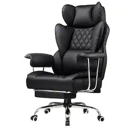 GTPlayer - Big and Tall Gaming Chair Wide Ergonomic Office Chair with Deluxe Embossing Leather Computer Chair - Black