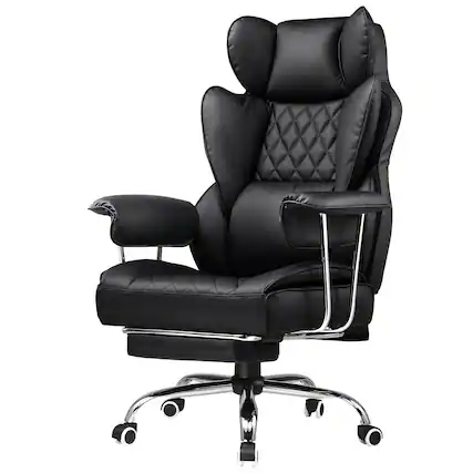 Front. GTPlayer - Big and Tall Gaming Chair Wide Ergonomic Office Chair with Deluxe Embossing Leather Computer Chair,Black - Black.