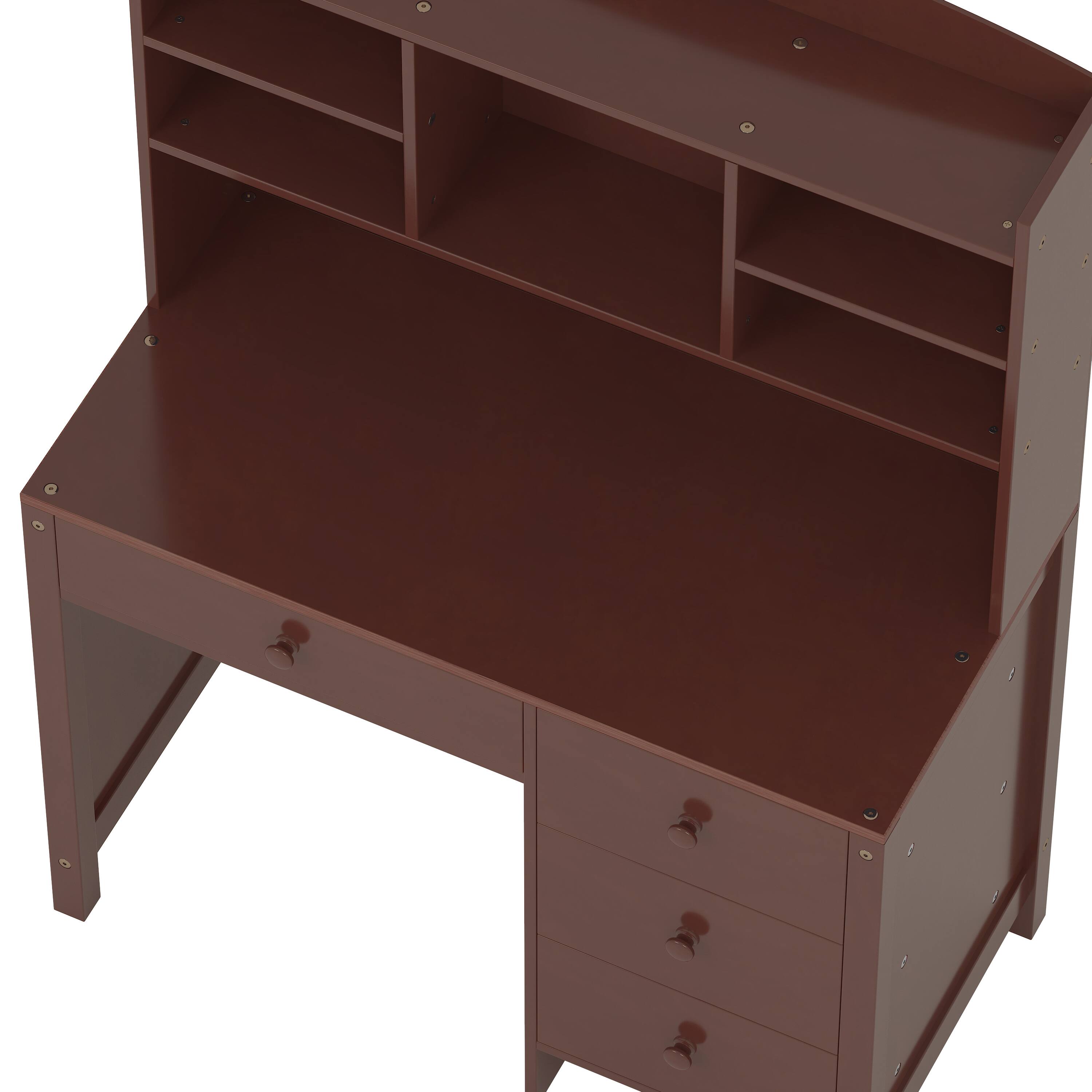 Alt View 8. Tiramisubest - Vintage 40" Home Executive Desk and Upholstered Chair Set,Computer Desk with 4 Drawers,Storage Shelf and Chair,Espresso - Espresso.