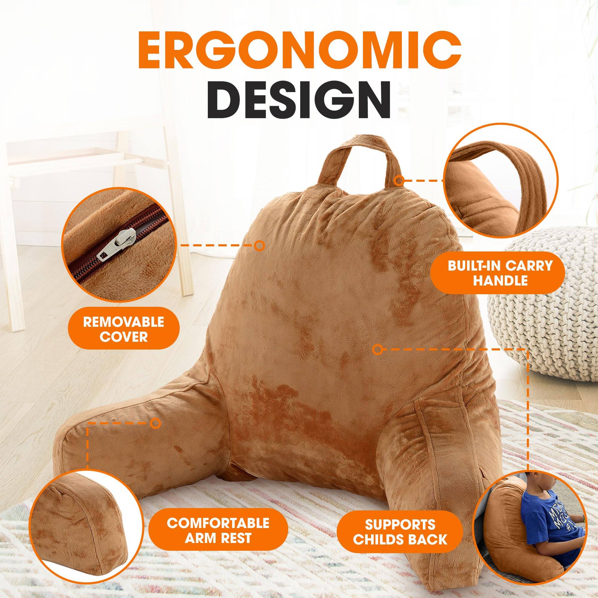 ERGONOMIC DESIGN
BUILT-IN CARRY HANDLE
REMOVABLE COVER
COMFORTABLE ARM REST
SUPPORTS CHILD'S BACK