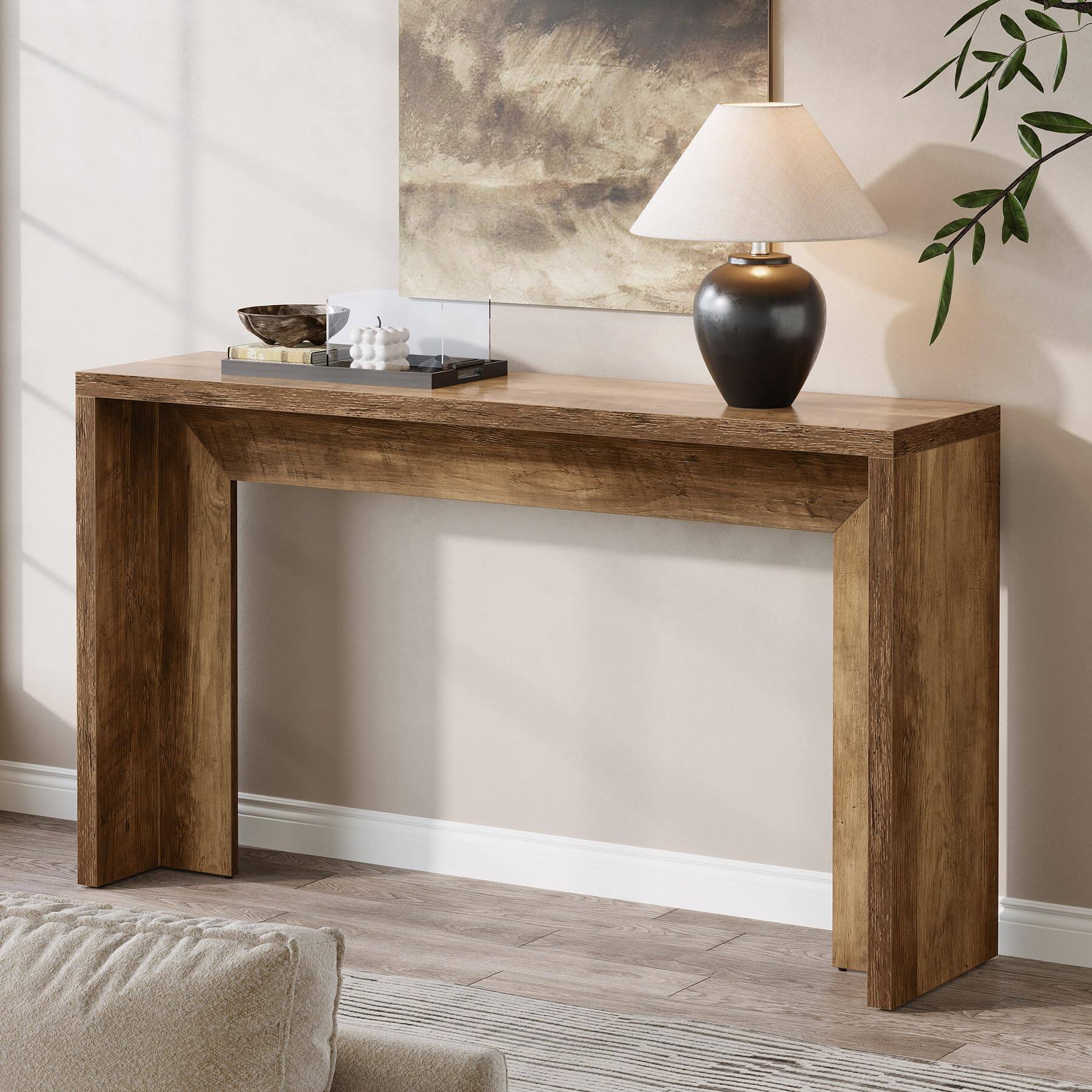 Alt View 3. Tribesigns - 55-Inch Farmhouse Console Table, Wooden Couch Table Behind Sofa with Storage, Narrow Long Entryway Hallway Table for Liv - Brown.