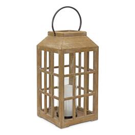 BreeBe - Natural Wooden Lantern with Glass Hurricane - Black, Brown