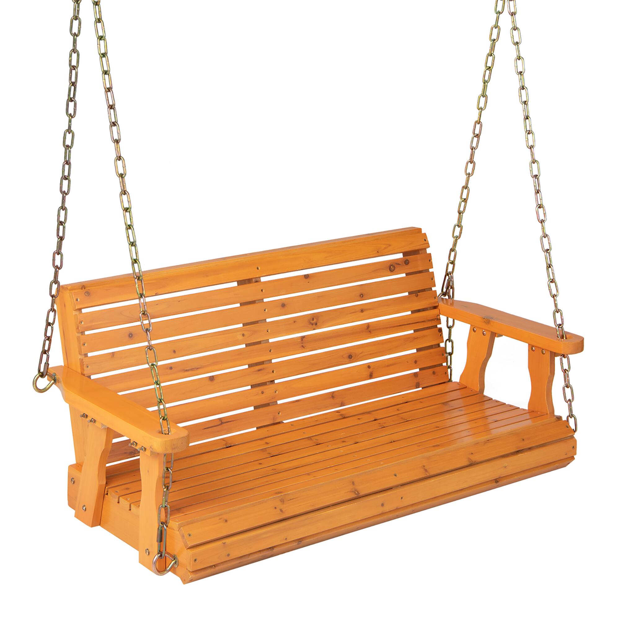 Alt View 8. Costway - Costway Porch Swing Wood Outdoor Patio Hanging Bench Chair for Garden Backyard - orange.