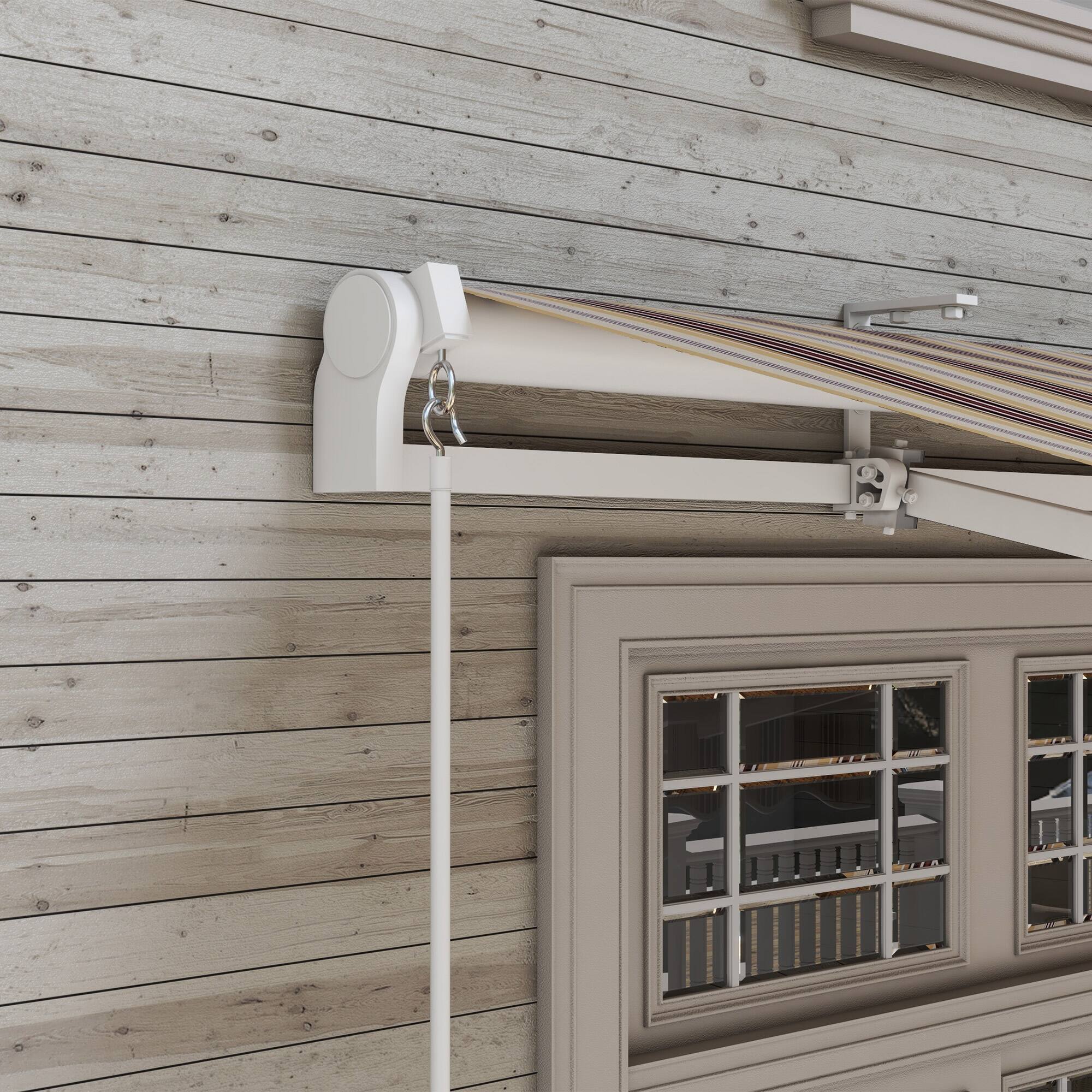 Alt View 7. Outsunny - 13' x 8' Retractable Awning, Patio Awnings, Sunshade Shelter w/ Manual Crank Handle, UV & Water-Resistant Fabric - Red Stripes.