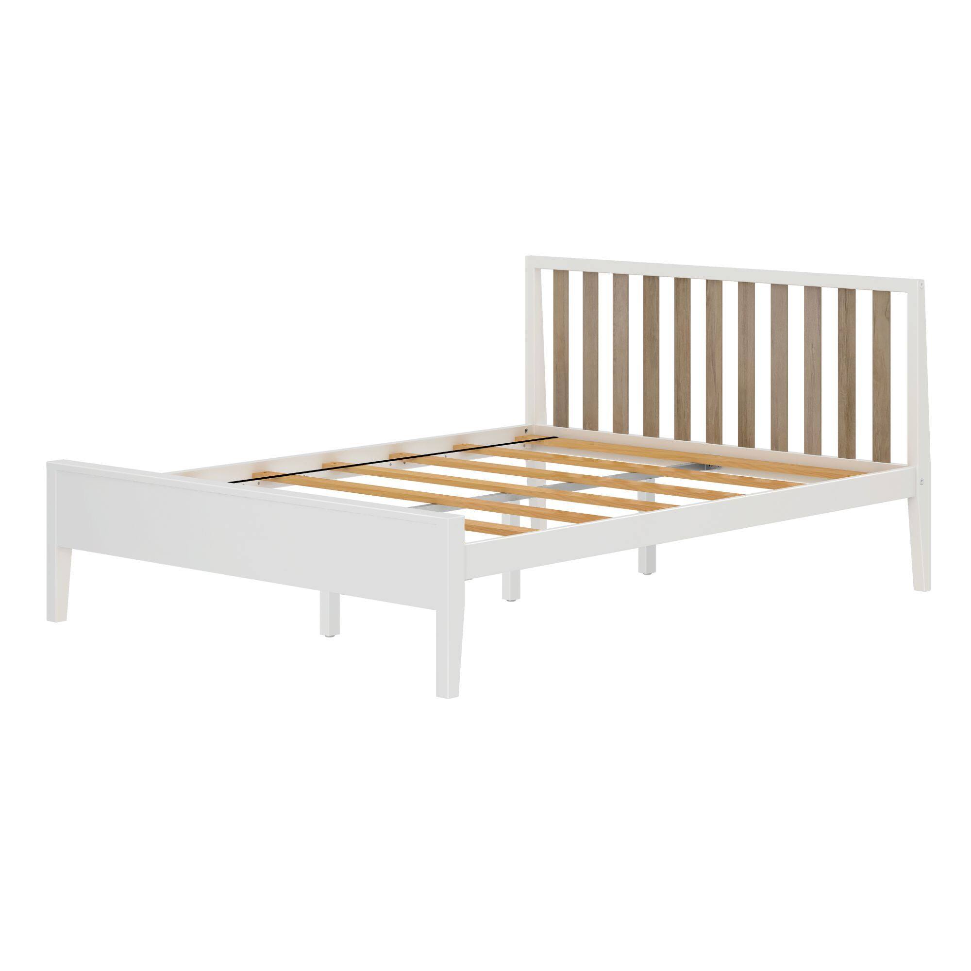 Alt View 2. Plank+Beam - Scandinavian Queen-Size Bed with Slatted Headboard, White/Blonde - White/Blonde.