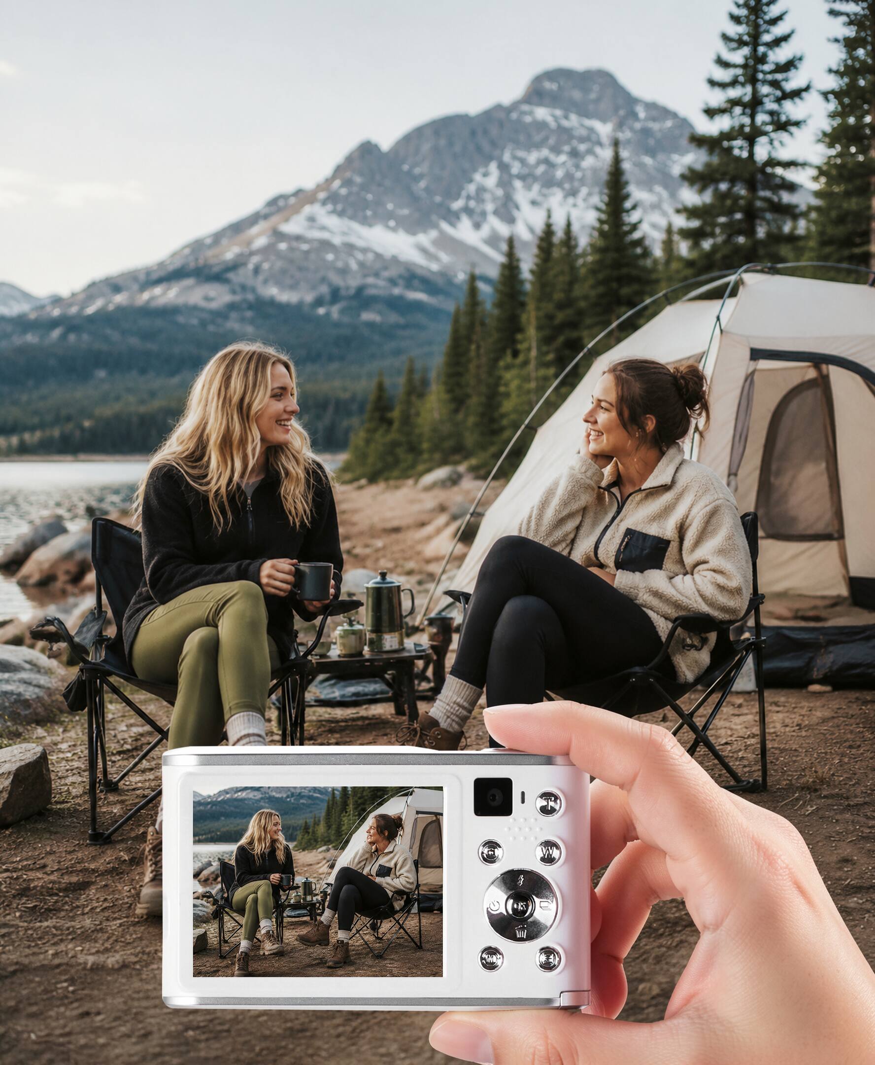 Angle. Sugift - Digital Camera 4K 48MP Autofocus 16X Zoom Anti-Shake Dual Camera Webcam With 32GB Card - White.