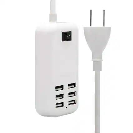 Front. Kitcheniva - 6‑Port USB Hub Multi‑Function Charger Station - White.