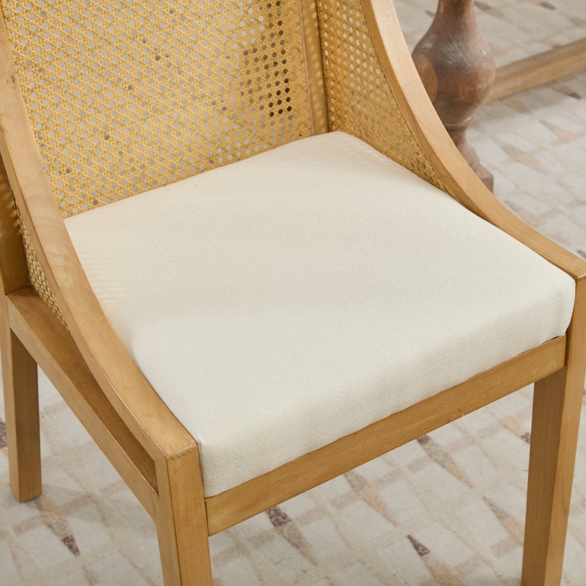 Alt View 8. GOODSILO - Rustic Solid Wood Dining Chairs with Linen Upholstery and Decorative Armrests for Kitchen or Living Room - Beige.