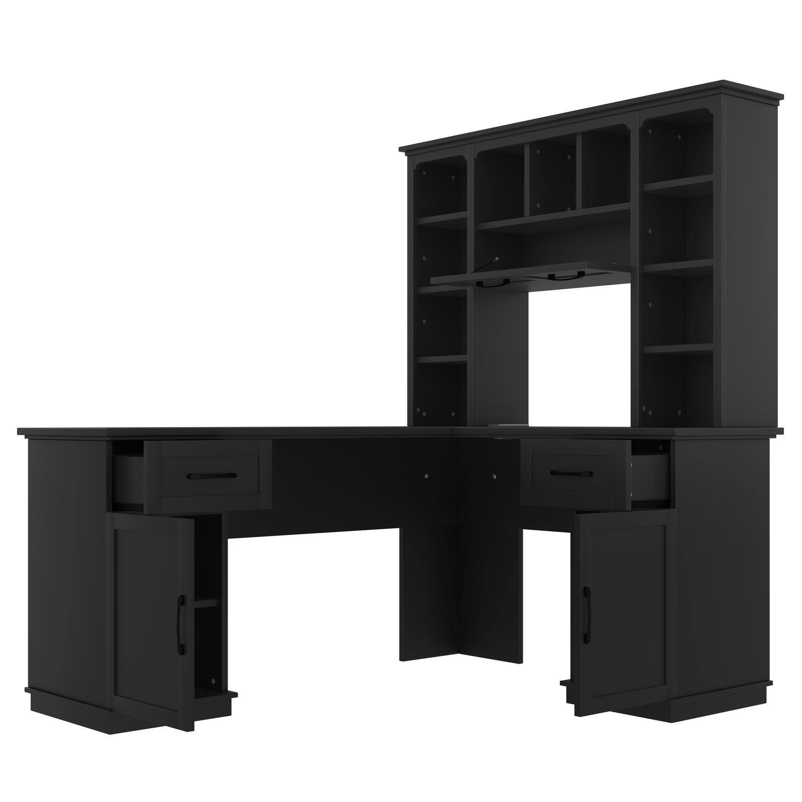 Alt View 5. Spaco - L-Shaped Computer Desk with Cabinets, Drawers, Shelves, Power Outlet for Office - Black.
