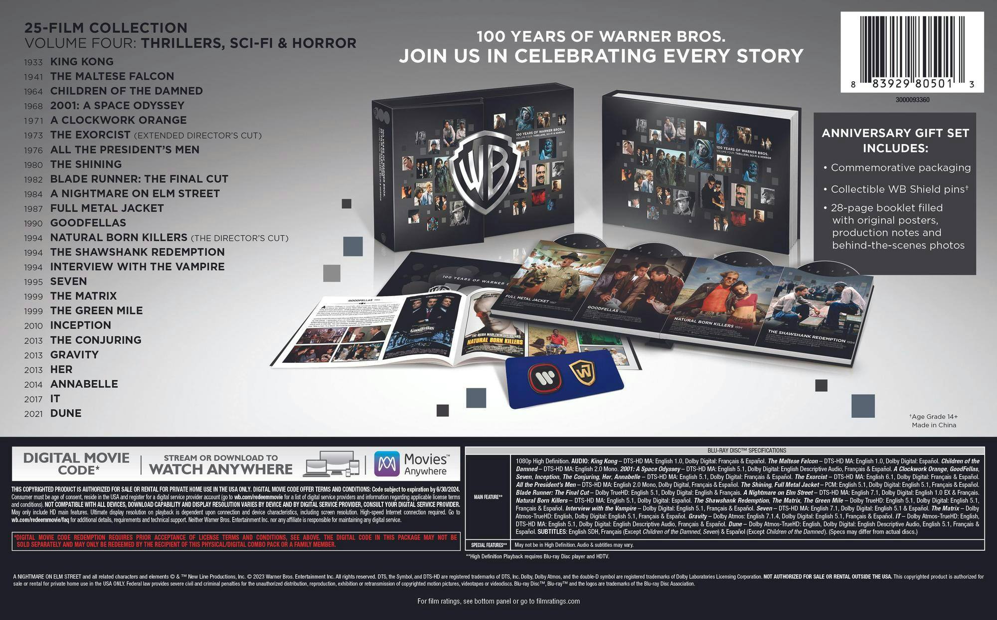 Back. WB 100th 25 Film Collection, Volume 4: Thrillers, Sci-fi, Horror (Box Set) [Blu-ray].