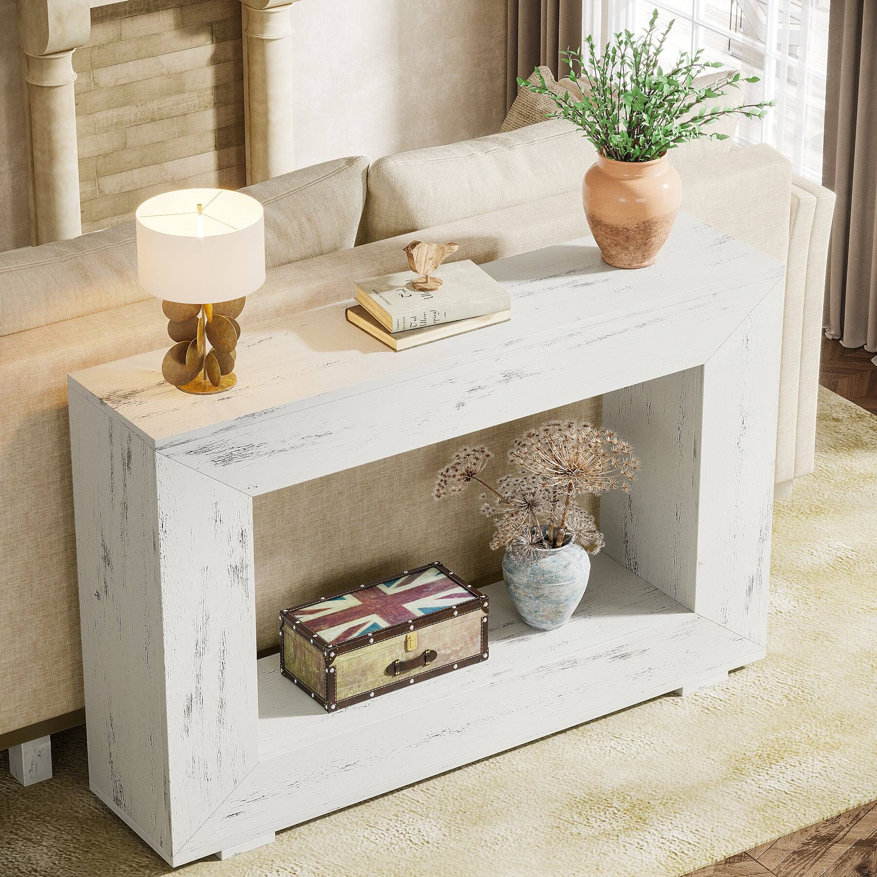 Alt View 3. Tribesigns - Farmhouse Console Table with Engineered Wood Construction and Rectangular Top for Entryway - White.