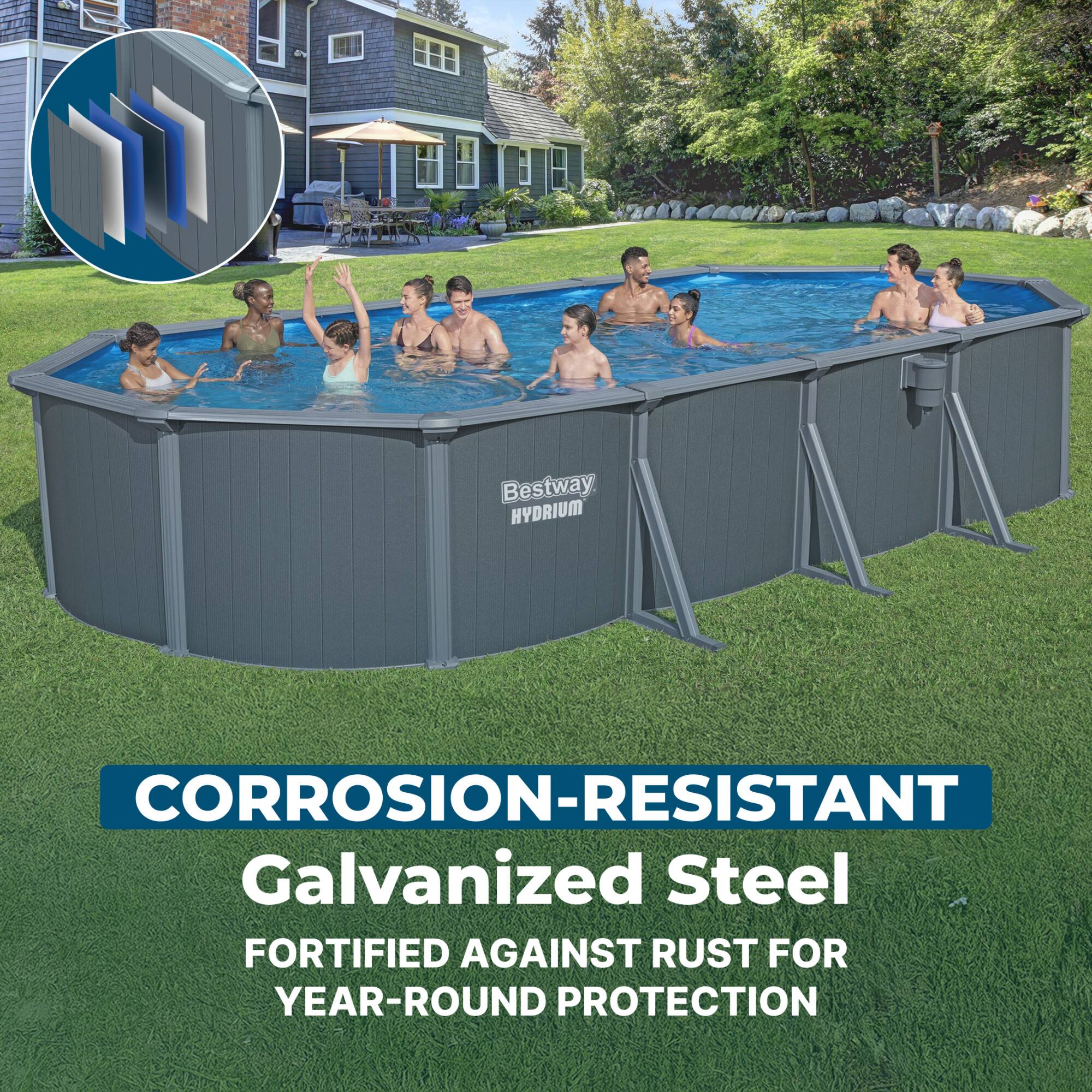 Bestway HYDRIUM CORROSION-RESISTANT Galvanized Steel FORTIFIED AGAINST RUST FOR YEAR-ROUND PROTECTION