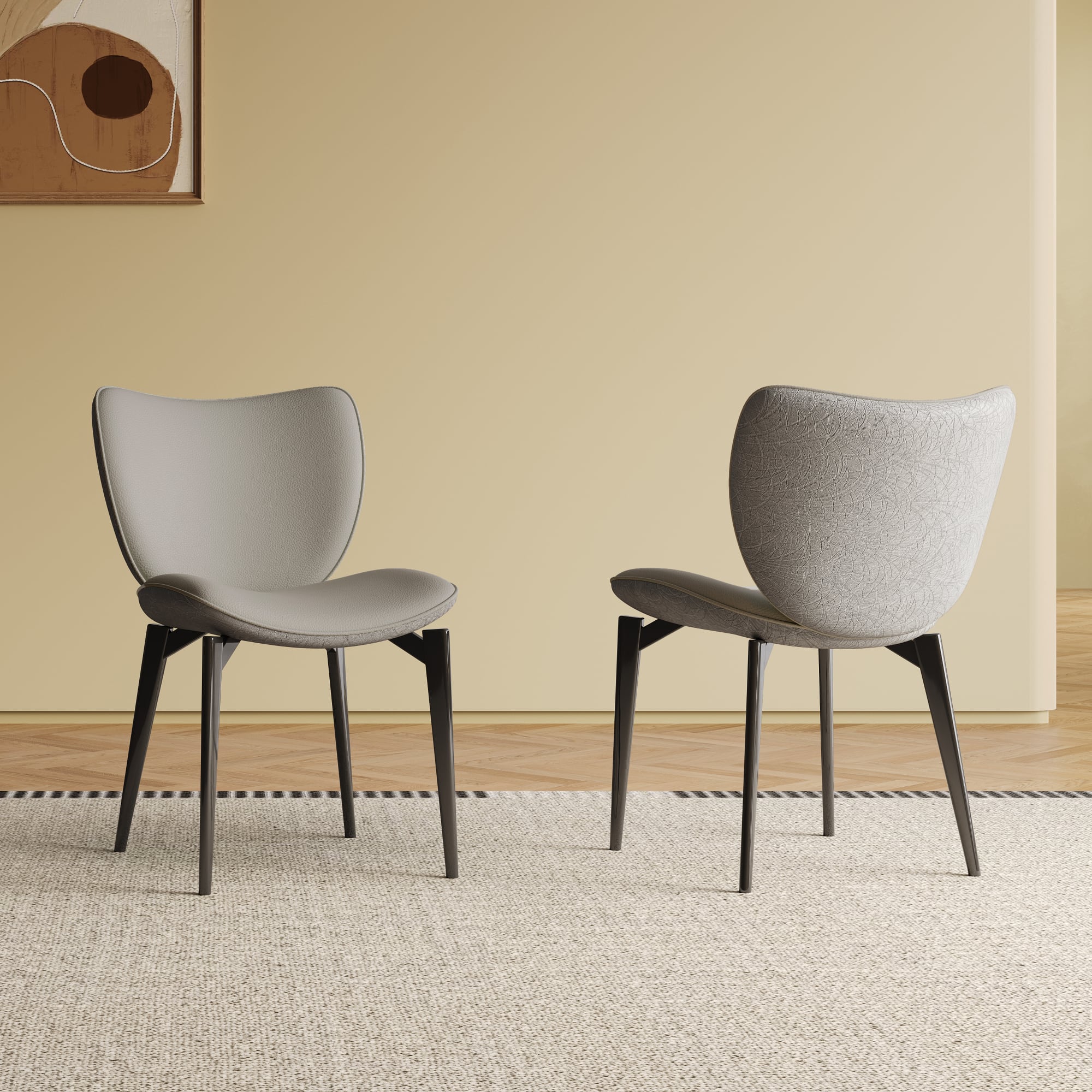 GOODSILO - Modern Dining Chair with PU Leather Upholstery and Metal Frame for Kitchen and Dining Room, Set of 2 - Gray