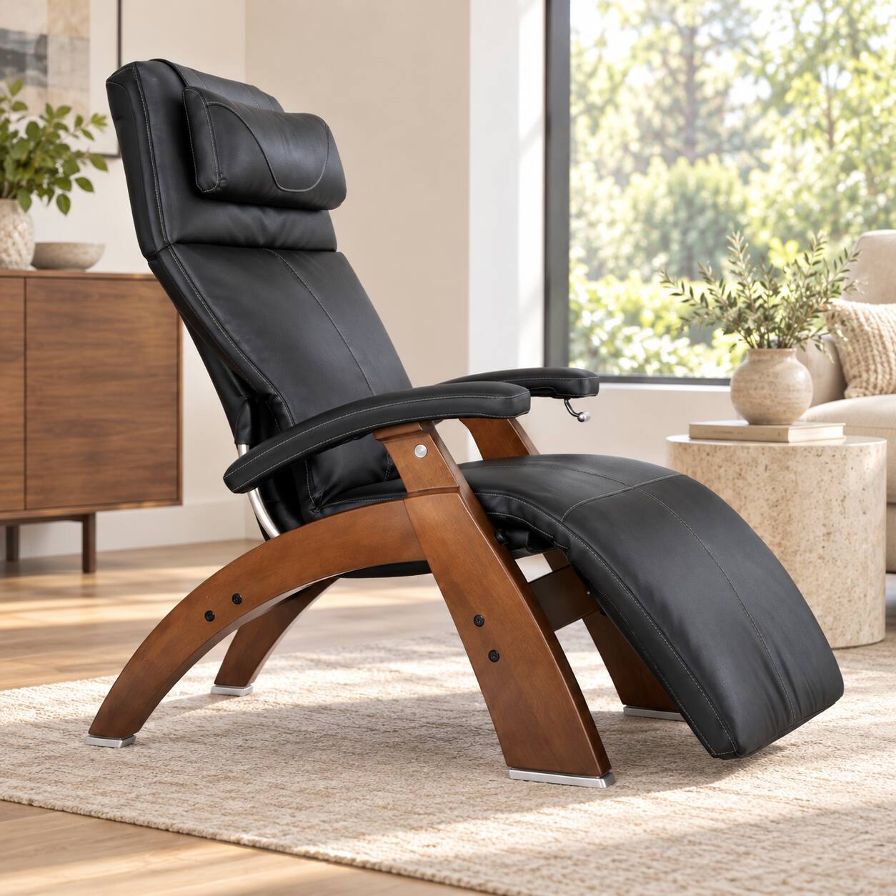 Back. Human Touch - Human Touch Perfect Chair PC-420 Classic Manual Plus Zero Gravity Chair Recliner with Solid Wood Base - Walnut / Black SofHyde / Comfort.