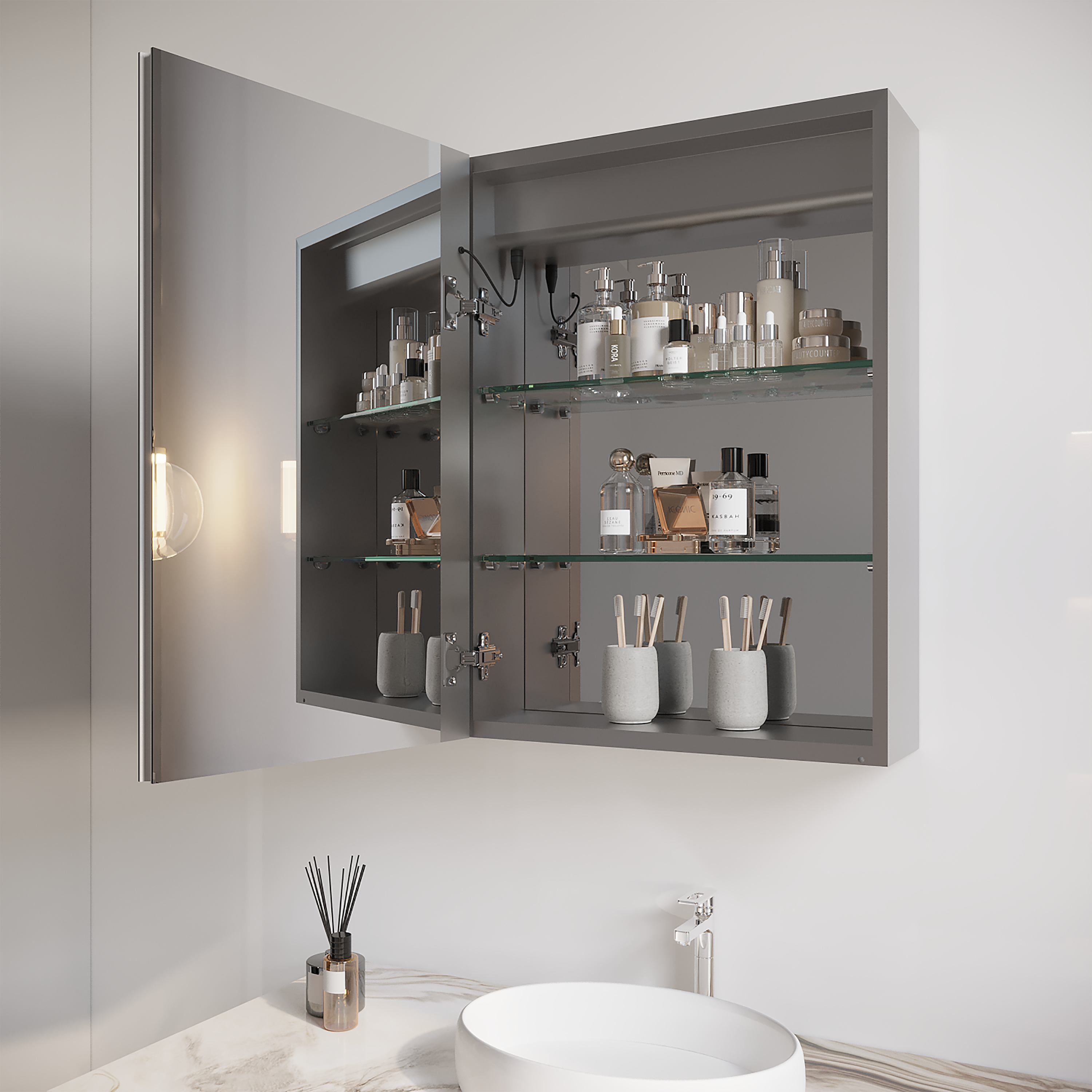 Alt View 6. Boyel Living - 26x20 Inch Bathroom Medicine Cabinet with LED Mirror Single Door Left Open Anti Fog Waterproof - Silver.