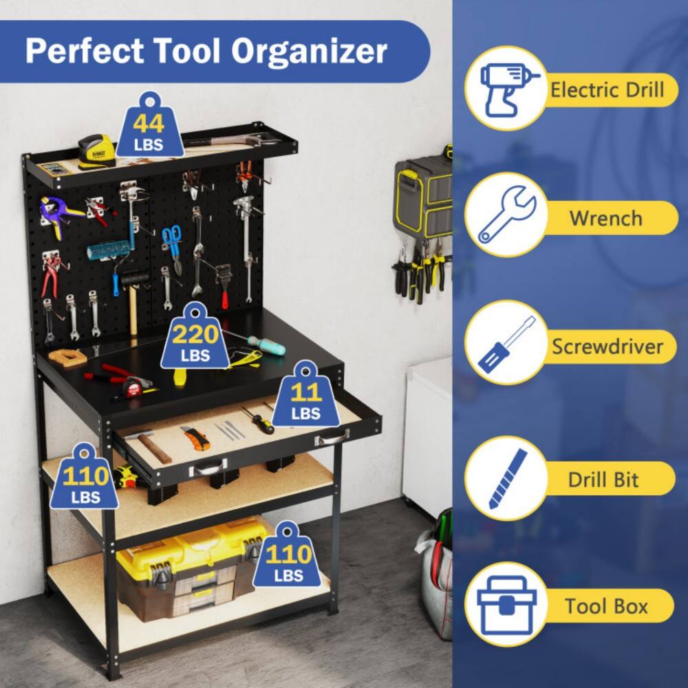 Perfect Tool Organizer  
- Electric Drill  
- Wrench  
- Screwdriver  
- Drill Bit  
- Tool Box  

Weight Capacity:  
- 44 LBS  
- 220 LBS  
- 11 LBS  
- 110 LBS  
- 110 LBS