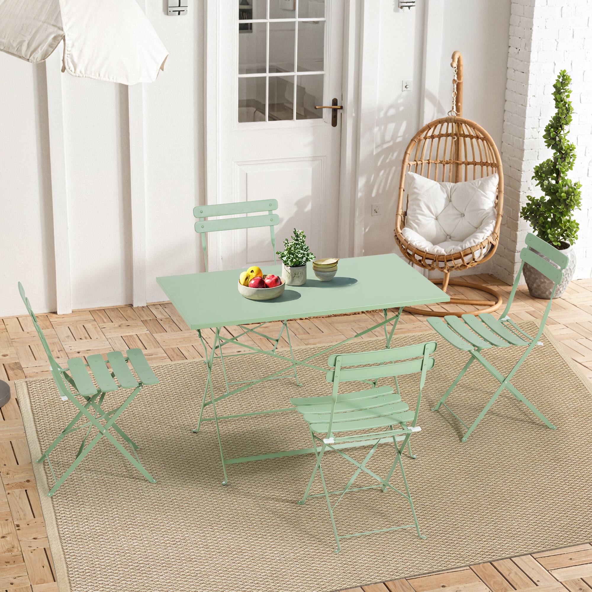 Back. U-HOMY - 5-Piece Bistro Set, Foldable Patio Dining Set, Rust-Resistant, Lightweight, Easy to Clean for Balcony, Garden, Pool - Green.
