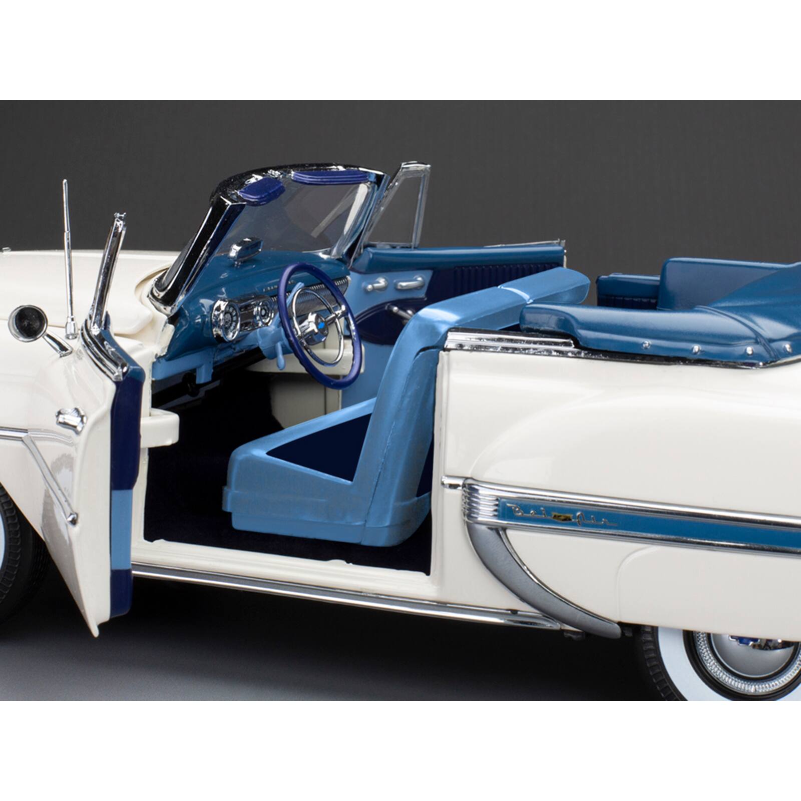 Alt View 3. Sun Star - 1953 Chevrolet Bel Air Open Convertible White w/Blue Interior "American Collectibles" Series 1/18 Model Car by Sun Star.