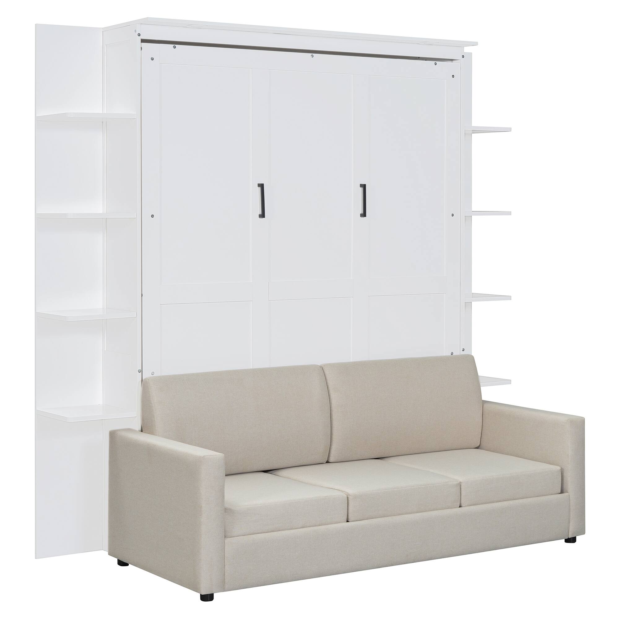 Alt View 1. Tiramisubest - Queen Size Murphy Wall Bed with Sofa, White, 87" L x 90" W x 88" H, 332 lbs, Space-Saving - White.