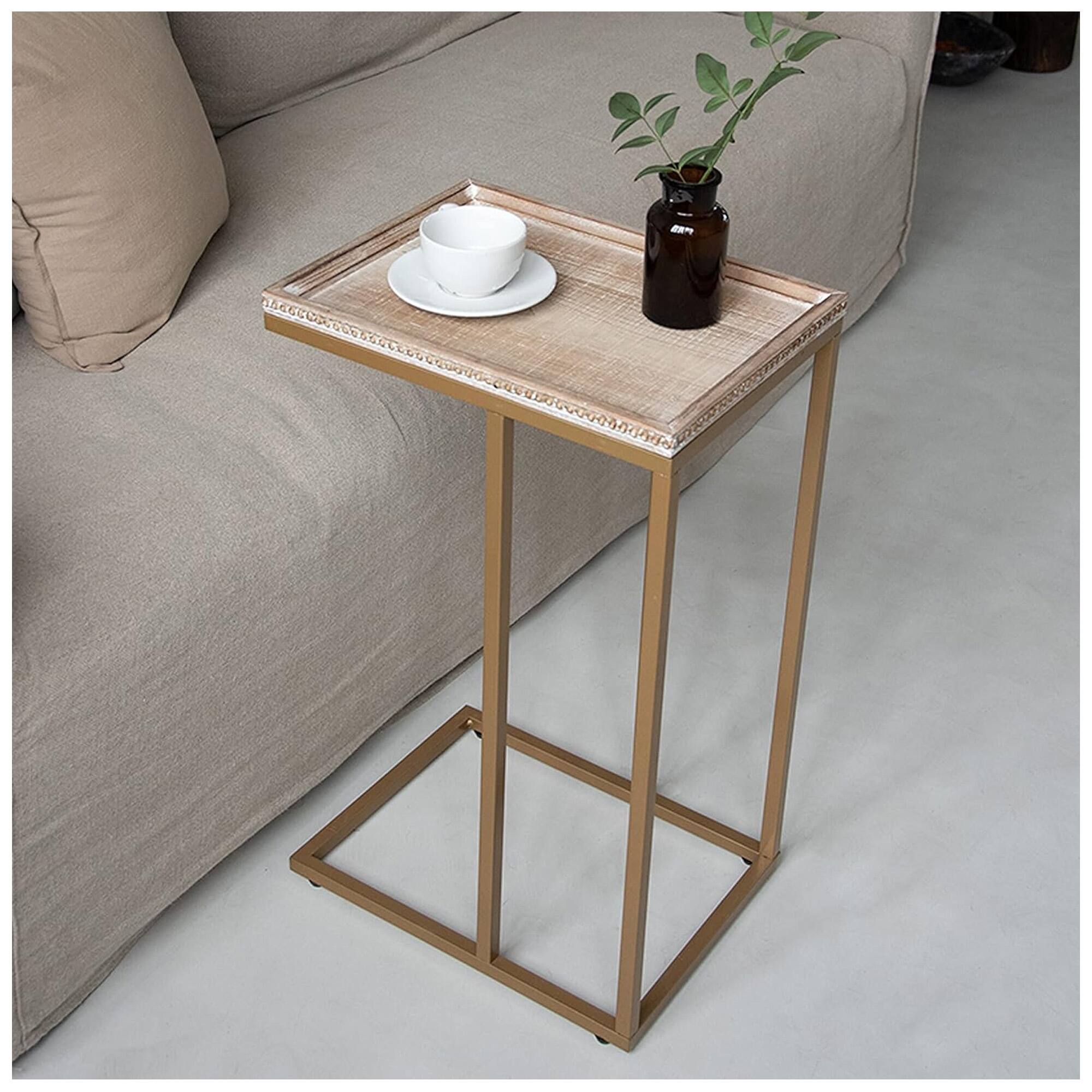 Alt View 5. COZAYH - COZAYH Farmhouse C End Table, Accent Furniture with Beaded Edge Tray Top, Gold - Gold.