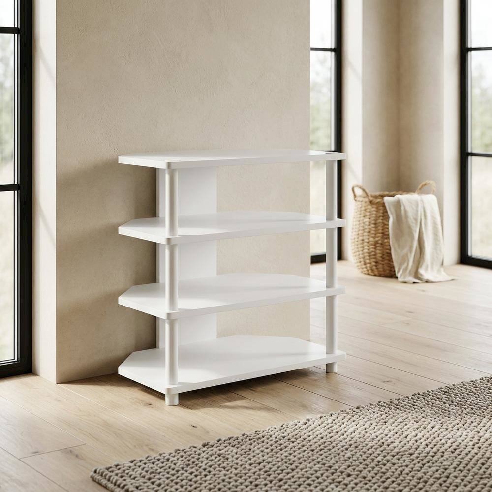 Alt View 2. FurniFact - White 4-Tier Petite TV Stand with Easy Assembly and Solid Wood Construction - White.
