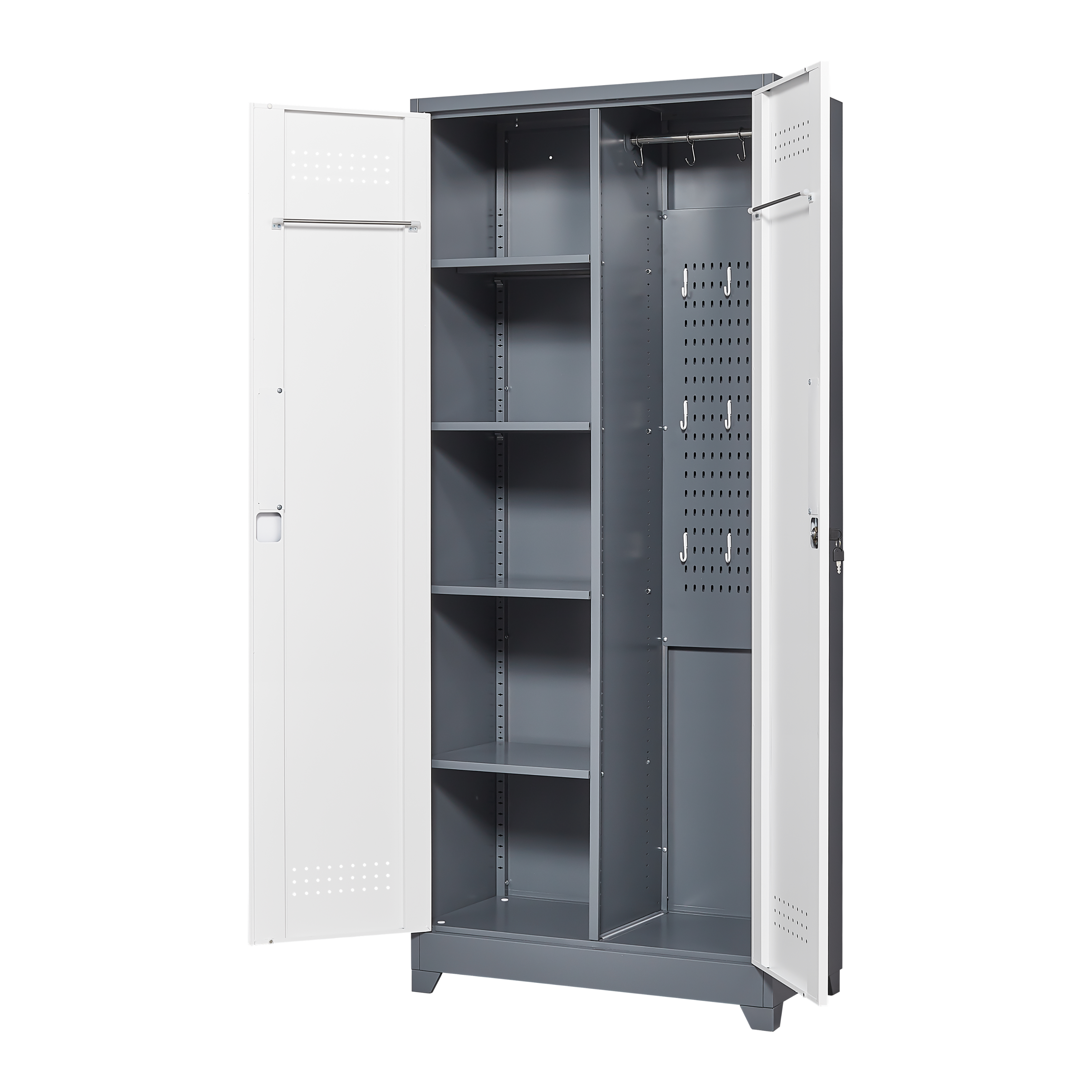 Alt View 4. GOODSILO - 72-Inch Heavy-Duty Steel Storage Cabinet with Locking Doors for Tools and Supplies - Grey+White.